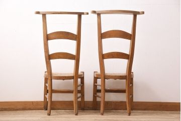 イギリスアンティーク　ビーチ材　編み座面のフレンチチャーチチェア2脚セット(椅子、ダイニングチェア)(R-048745)