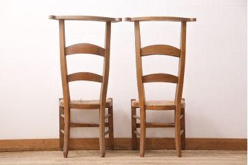 【簡易リペア限定品】イギリスアンティーク　ビーチ材　編み座面のフレンチチャーチチェア2脚セット(椅子、ダイニングチェア、イス)(R-048746)