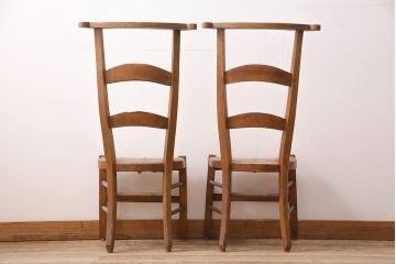 イギリスアンティーク　ビーチ材　編み座面のフレンチチャーチチェア2脚セット(椅子、ダイニングチェア)(R-048748)