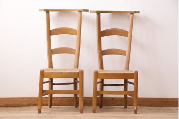 イギリスアンティーク　ビーチ材　編み座面のフレンチチャーチチェア2脚セット(椅子、ダイニングチェア)(R-048749)