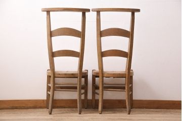 イギリスアンティーク　ビーチ材　編み座面のフレンチチャーチチェア2脚セット(椅子、ダイニングチェア)(R-048750)