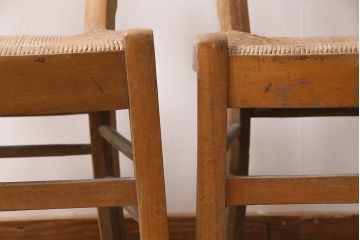 【簡易リペア限定品】イギリスアンティーク　ビーチ材　編み座面のフレンチチャーチチェア2脚セット(椅子、イス、ダイニングチェア)(R-048751)