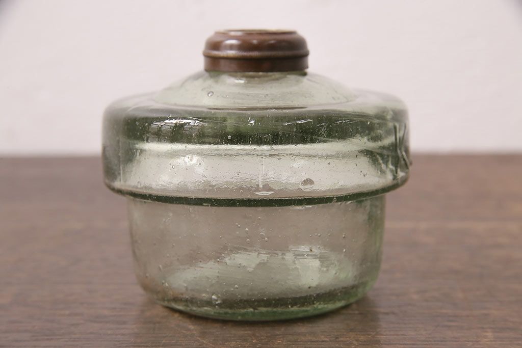 アンティーク照明　オイルランプリメイク　時を経たガラスの風合いが魅力のテーブルランプ(スタンドライト、卓上照明)(R-048752)