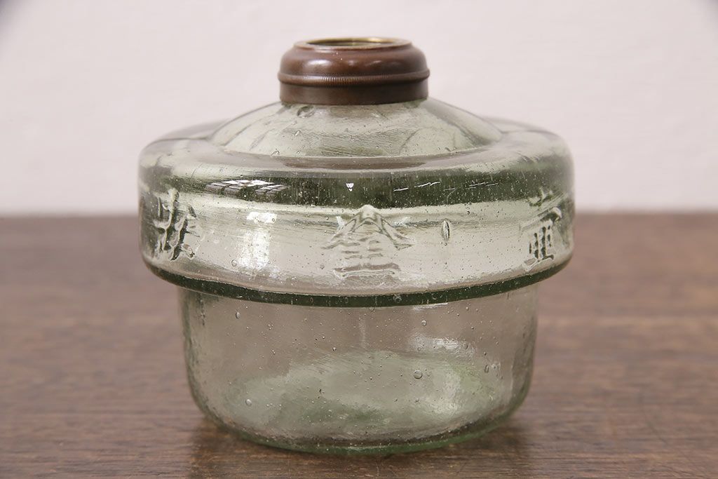 アンティーク照明　オイルランプリメイク　時を経たガラスの風合いが魅力のテーブルランプ(スタンドライト、卓上照明)(R-048752)