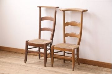 イギリスアンティーク　ビーチ材　編み座面のフレンチチャーチチェア2脚セット(椅子、ダイニングチェア)(R-048757)