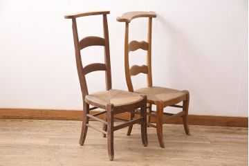 【簡易リペア限定品】イギリスアンティーク　ビーチ材　編み座面のフレンチチャーチチェア2脚セット(椅子、ダイニングチェア、イス)(R-048757)