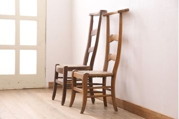 【簡易リペア限定品】イギリスアンティーク　ビーチ材　編み座面のフレンチチャーチチェア2脚セット(椅子、ダイニングチェア、イス)(R-048757)