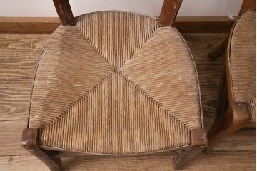 【簡易リペア限定品】イギリスアンティーク　ビーチ材　編み座面のフレンチチャーチチェア2脚セット(椅子、ダイニングチェア、イス)(R-048757)
