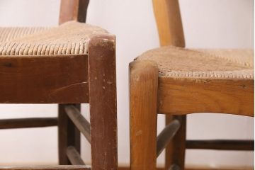 【簡易リペア限定品】イギリスアンティーク　ビーチ材　編み座面のフレンチチャーチチェア2脚セット(椅子、ダイニングチェア、イス)(R-048757)