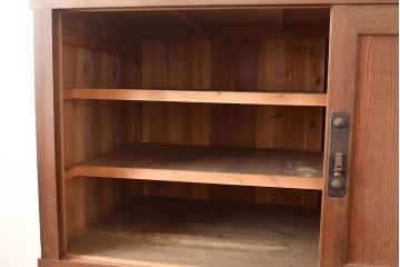 和製アンティーク　明治〜大正期　鏡板ケヤキ材・枠ヒノキ材　重ね戸棚(水屋箪笥、夜具箪笥、布団箪笥、収納箪笥)(R-048765)