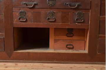 和製アンティーク　ヒノキ材・ケヤキ材　激レアサイズ!!堂々とした存在感抜群の九尺収納箪笥(水屋箪笥、夜具箪笥、布団箪笥、キャビネット、収納棚)(R-048768)