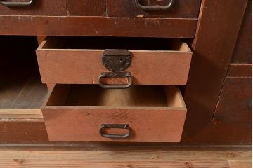 和製アンティーク　ヒノキ材・ケヤキ材　激レアサイズ!!堂々とした存在感抜群の九尺収納箪笥(水屋箪笥、夜具箪笥、布団箪笥、キャビネット、収納棚)(R-048768)