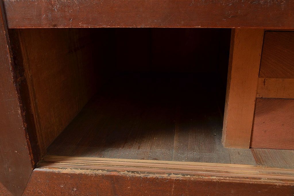 和製アンティーク　ヒノキ材・ケヤキ材　激レアサイズ!!堂々とした存在感抜群の九尺収納箪笥(水屋箪笥、夜具箪笥、布団箪笥、キャビネット、収納棚)(R-048768)