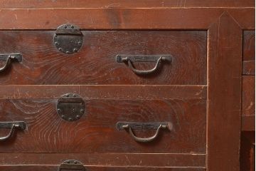 和製アンティーク　ヒノキ材・ケヤキ材　激レアサイズ!!堂々とした存在感抜群の九尺収納箪笥(水屋箪笥、夜具箪笥、布団箪笥、キャビネット、収納棚)(R-048768)