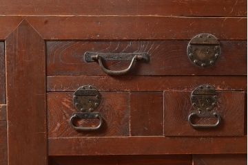 和製アンティーク　ヒノキ材・ケヤキ材　激レアサイズ!!堂々とした存在感抜群の九尺収納箪笥(水屋箪笥、夜具箪笥、布団箪笥、キャビネット、収納棚)(R-048768)