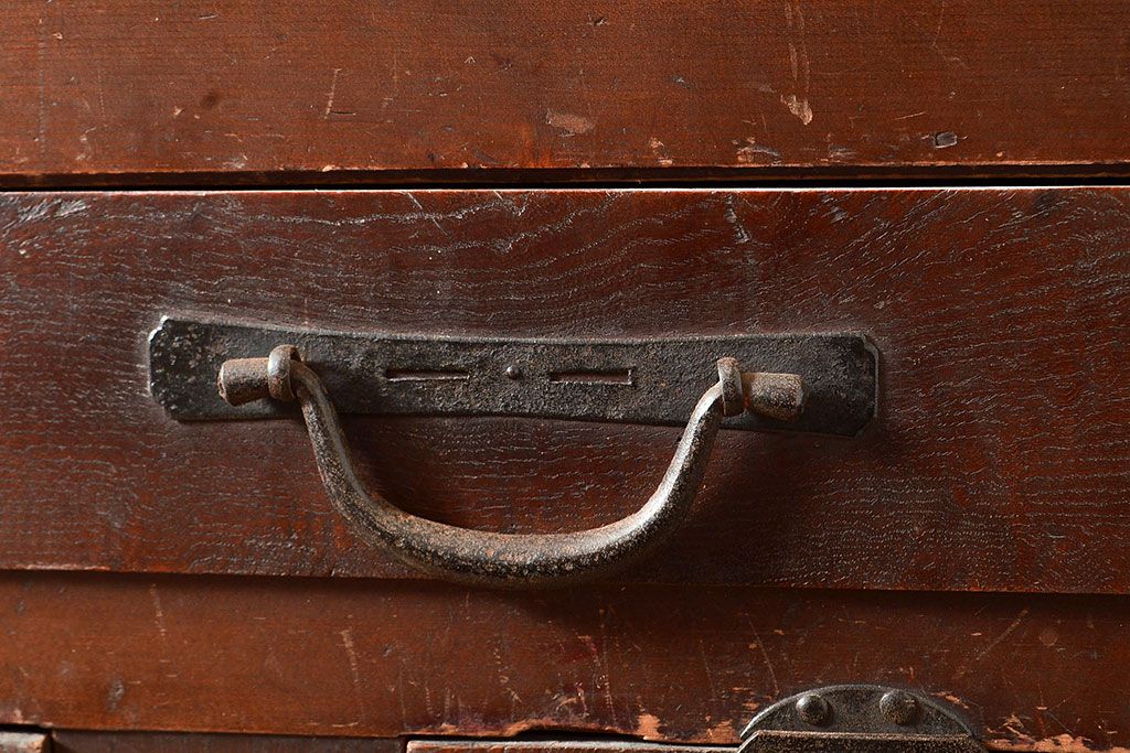 和製アンティーク　ヒノキ材・ケヤキ材　激レアサイズ!!堂々とした存在感抜群の九尺収納箪笥(水屋箪笥、夜具箪笥、布団箪笥、キャビネット、収納棚)(R-048768)