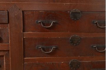 和製アンティーク　ヒノキ材・ケヤキ材　激レアサイズ!!堂々とした存在感抜群の九尺収納箪笥(水屋箪笥、夜具箪笥、布団箪笥、キャビネット、収納棚)(R-048768)