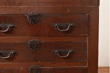 和製アンティーク　ヒノキ材・ケヤキ材　激レアサイズ!!堂々とした存在感抜群の九尺収納箪笥(水屋箪笥、夜具箪笥、布団箪笥、キャビネット、収納棚)(R-048768)