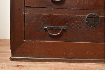 和製アンティーク　ヒノキ材・ケヤキ材　激レアサイズ!!堂々とした存在感抜群の九尺収納箪笥(水屋箪笥、夜具箪笥、布団箪笥、キャビネット、収納棚)(R-048768)