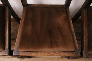 アンティーク家具　イギリス　オーク材　ツイストの背もたれと脚が目を引くチェア4脚セット(ダイニングチェア、椅子)(R-048780)