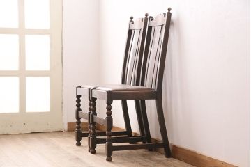 イギリスアンティーク　オーク材　クラシカルなチェア2脚セット(ダイニングチェア、椅子)(R-048781)