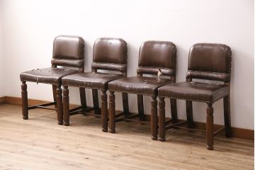 アンティーク家具　ベルギー　オーク材　ジャンクスタイルの空間づくりにおすすめなチェア4脚セット(ダイニングチェア、椅子)(R-048784)
