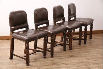 アンティーク家具　ベルギー　オーク材　ジャンクスタイルの空間づくりにおすすめなチェア4脚セット(ダイニングチェア、椅子)(R-048784)
