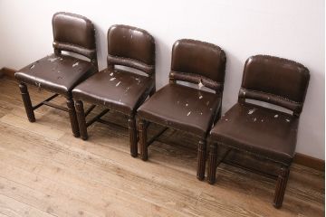 アンティーク家具　ベルギー　オーク材　ジャンクスタイルの空間づくりにおすすめなチェア4脚セット(ダイニングチェア、椅子)(R-048784)