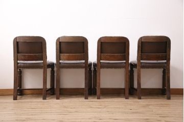 アンティーク家具　ベルギー　オーク材　ジャンクスタイルの空間づくりにおすすめなチェア4脚セット(ダイニングチェア、椅子)(R-048784)