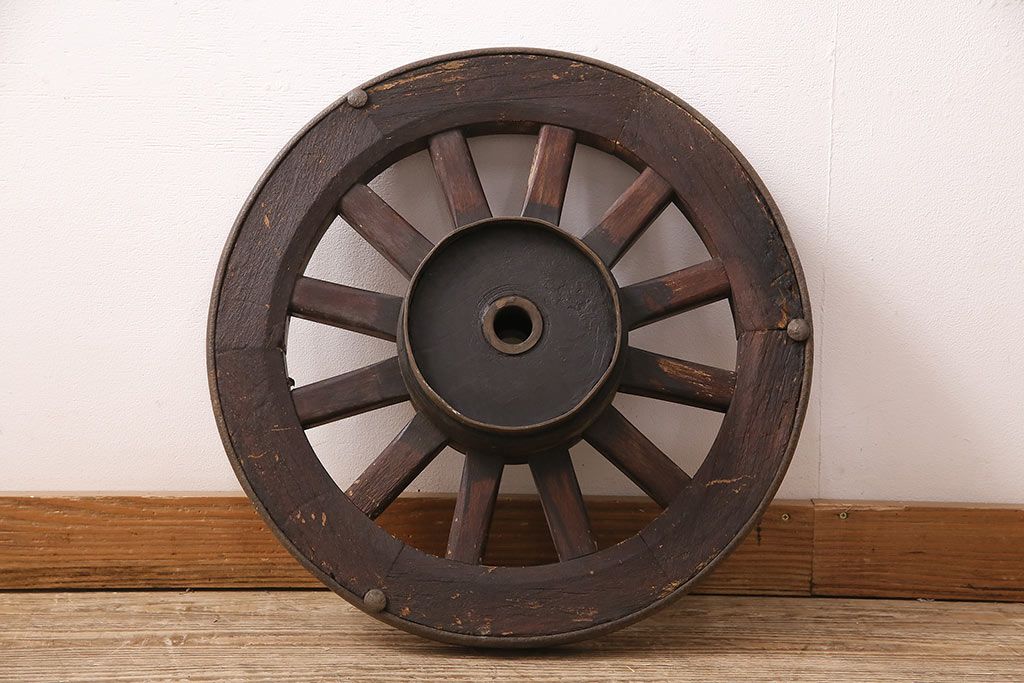 アンティーク雑貨　大八車　趣溢れる佇まいが魅力的な木製車輪(ディスプレイ、ガーデニング雑貨)(R-048786)