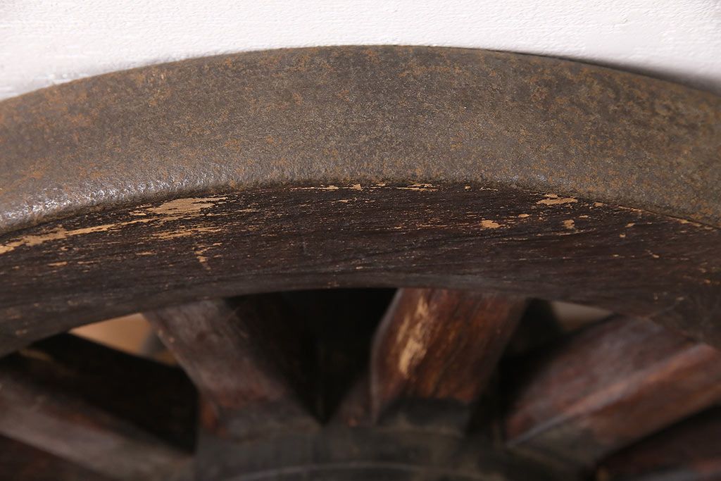 アンティーク雑貨　大八車　趣溢れる佇まいが魅力的な木製車輪(ディスプレイ、ガーデニング雑貨)(R-048786)