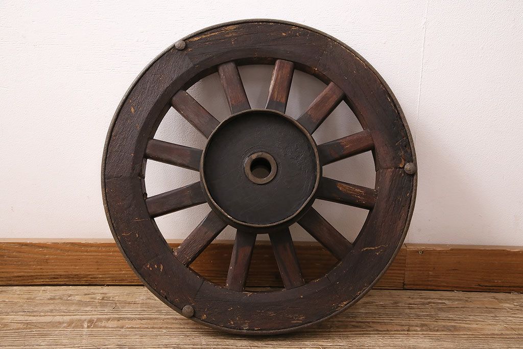アンティーク雑貨　大八車　趣溢れる佇まいが魅力的な木製車輪(ディスプレイ、ガーデニング雑貨)(R-048786)