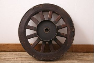 アンティーク雑貨　大八車　趣溢れる佇まいが魅力的な木製車輪(ディスプレイ、ガーデニング雑貨)(R-048786)
