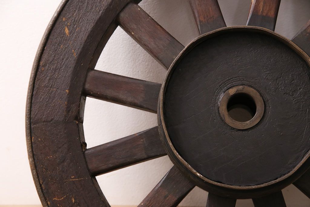 アンティーク雑貨　大八車　趣溢れる佇まいが魅力的な木製車輪(ディスプレイ、ガーデニング雑貨)(R-048786)