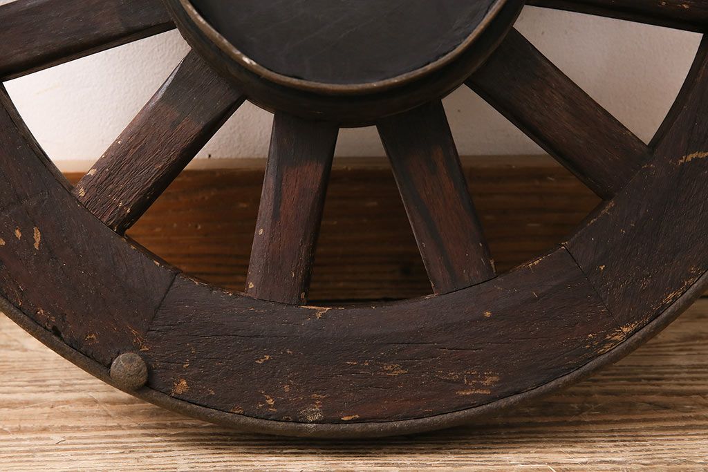 アンティーク雑貨　大八車　趣溢れる佇まいが魅力的な木製車輪(ディスプレイ、ガーデニング雑貨)(R-048786)