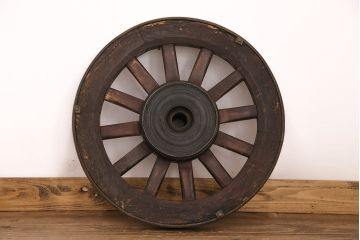 アンティーク雑貨　大八車　趣溢れる佇まいが魅力的な木製車輪(ディスプレイ、ガーデニング雑貨)(R-048786)