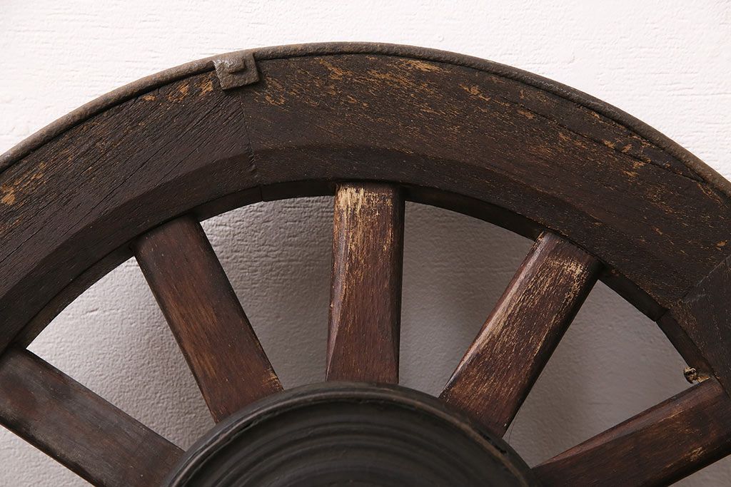 アンティーク雑貨　大八車　趣溢れる佇まいが魅力的な木製車輪(ディスプレイ、ガーデニング雑貨)(R-048786)