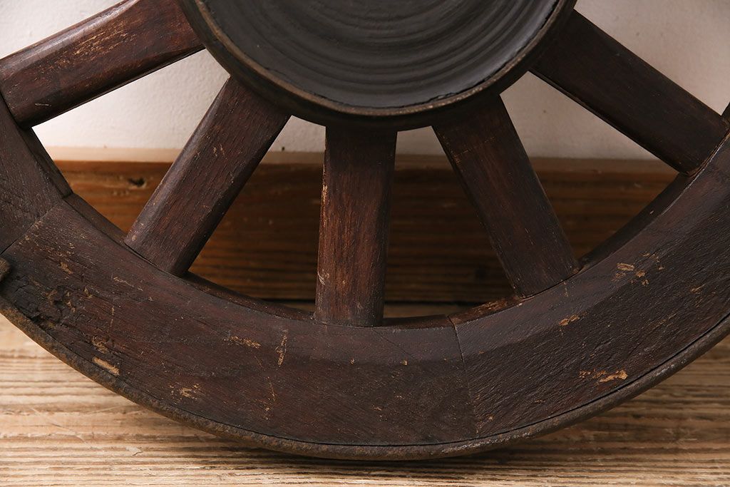 アンティーク雑貨　大八車　趣溢れる佇まいが魅力的な木製車輪(ディスプレイ、ガーデニング雑貨)(R-048786)