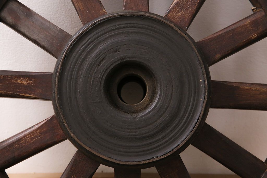 アンティーク雑貨　大八車　趣溢れる佇まいが魅力的な木製車輪(ディスプレイ、ガーデニング雑貨)(R-048786)