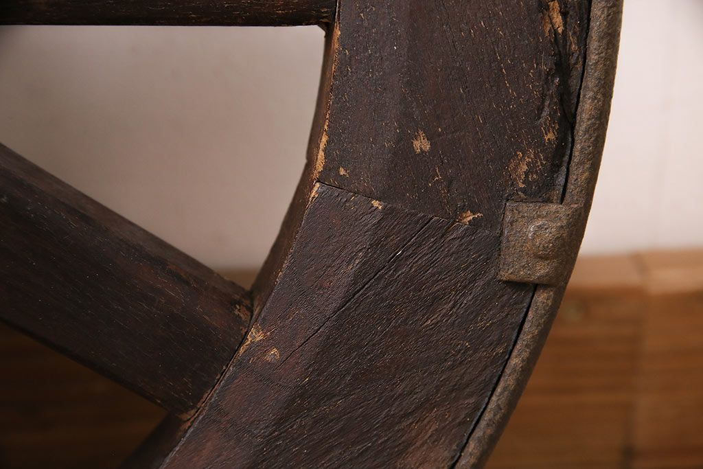 アンティーク雑貨　大八車　趣溢れる佇まいが魅力的な木製車輪(ディスプレイ、ガーデニング雑貨)(R-048786)