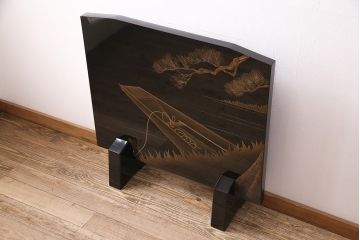 中古　民芸家具　輪島塗　浜高悦朗作　和の風情たっぷりな高蒔絵の衝立(定価約200万円)(つい立て)(R-048792)