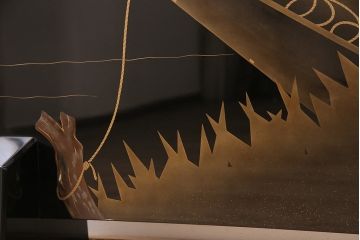 中古　民芸家具　輪島塗　浜高悦朗作　和の風情たっぷりな高蒔絵の衝立(定価約200万円)(つい立て)(R-048792)