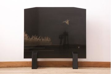 中古　民芸家具　輪島塗　浜高悦朗作　和の風情たっぷりな高蒔絵の衝立(定価約200万円)(つい立て)(R-048792)