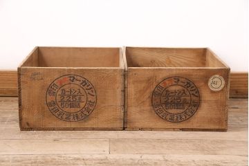 昭和レトロ　アンティーク雑貨　英語のロゴがおしゃれ!雪印マーガリンの木箱2個セット(収納ボックス、収納箱、看板)(R-048807)