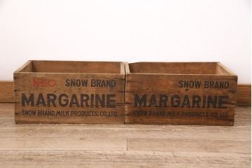 昭和レトロ　アンティーク雑貨　英語のロゴがおしゃれ!雪印マーガリンの木箱2個セット(収納ボックス、収納箱、看板)(R-048807)