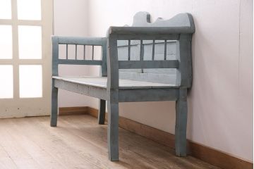 海外アンティーク　シャビーなペイントがお洒落なベンチ(長椅子、板座チェア)(R-048810)