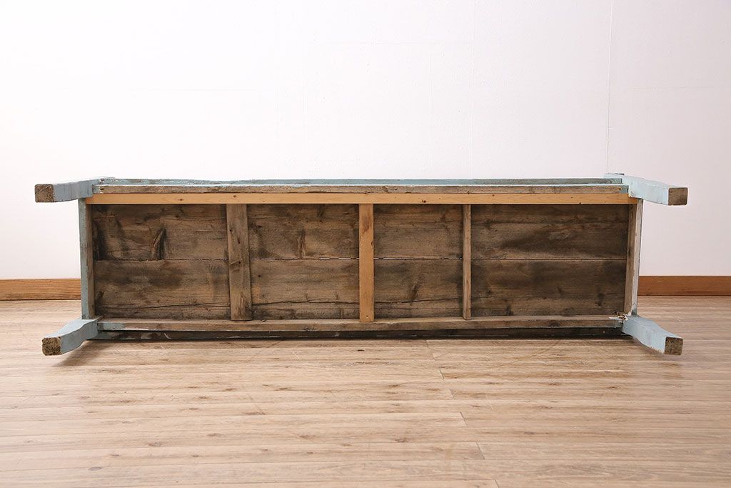 海外アンティーク　シャビーなペイントがお洒落なベンチ(長椅子、板座チェア)(R-048810)