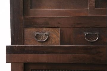 和製アンティーク　ヒノキ材　渋い和の雰囲気を醸し出す、明治大正期の水屋箪笥(重ね箪笥、食器棚、キャビネット、収納棚)(R-048812)