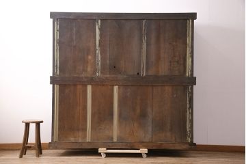 和製アンティーク　ヒノキ材　渋い和の雰囲気を醸し出す、明治大正期の水屋箪笥(重ね箪笥、食器棚、キャビネット、収納棚)(R-048812)