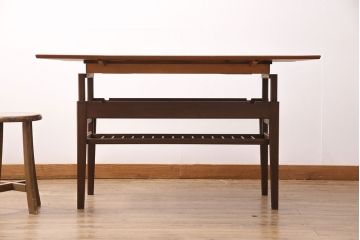 北欧ヴィンテージ　デンマーク製　チーク材　レア品!4wayで使える便利なエレベーターテーブル(エクステンション、リフティング、ダイニング、センターテーブル、ビンテージ)(R-048823)